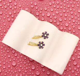 925 Ayar Gümüş Ametist Taşlı Çiçek Küpe