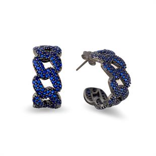 925 Ayar Gümüş Safir Taşlı Gurmet Zincir Halka Küpe