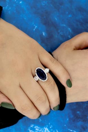 925 Ayar Gümüş Safir Taşlı Yüzük