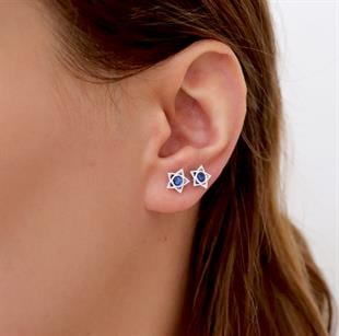 925 Ayar Gümüş Safir Yıldız Çivili Küpe