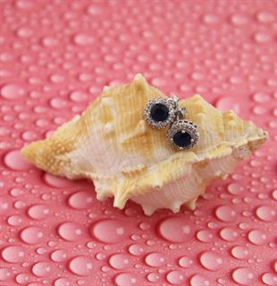 925 Ayar Gümüş Safir Yuvarlak Taşlı Anturaj Küpe