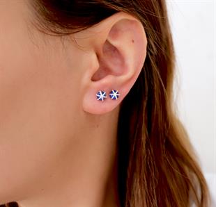 925 Ayar Gümüş Safir Yuvarlak Taşlı Çivili Küpe