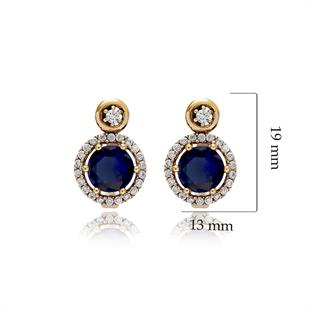 925 Ayar Gümüş Safir Yuvarlak Taşlı Otantik Küpe