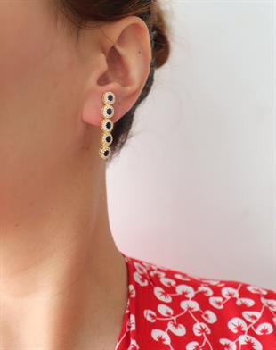 925 Ayar Gümüş Safir Yuvarlak Taşlı Su Yolu Küpe