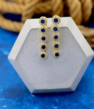 925 Ayar Gümüş Safir Yuvarlak Taşlı Su Yolu Küpe