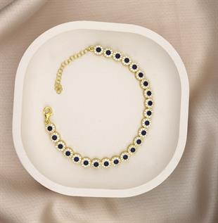 925 Ayar Gümüş Safir Yuvarlak Taşlı Su Yolu Bileklik