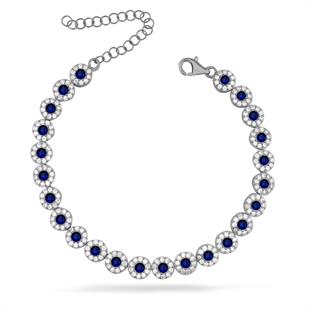 925 Ayar Gümüş Safir Yuvarlak Taşlı Su Yolu Bileklik