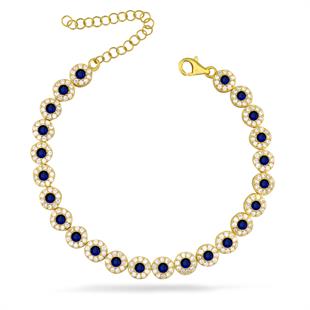 925 Ayar Gümüş Safir Yuvarlak Taşlı Su Yolu Bileklik