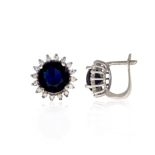 925 Ayar Gümüş Safir Yuvarlak Taşlı Takı Seti