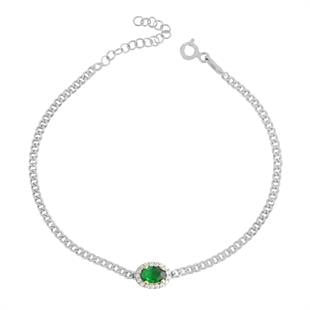 925 Ayar Gümüş Safir Zümrüt Oval Taşlı Gurmet Zincir Bileklik
