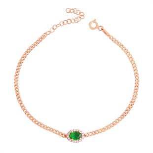 925 Ayar Gümüş Safir Zümrüt Oval Taşlı Gurmet Zincir Bileklik