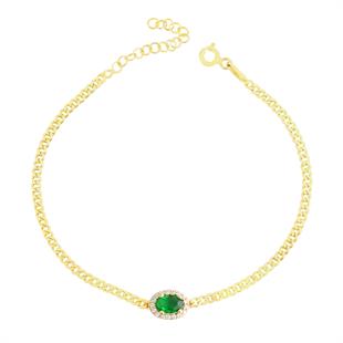 925 Ayar Gümüş Safir Zümrüt Oval Taşlı Gurmet Zincir Bileklik