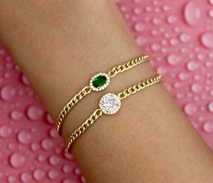 925 Ayar Gümüş Safir Zümrüt Oval Taşlı Gurmet Zincir Bileklik