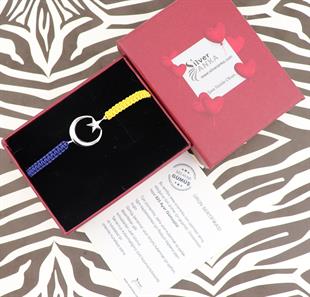 925 Ayar Gümüş Sarı Lacivert  Ay Yıldız Taraftar Bileklik