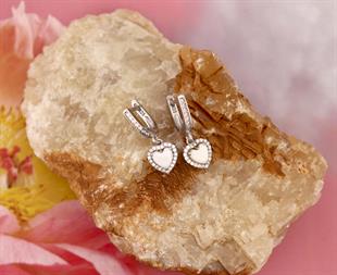 925 Ayar Gümüş Sedef Taşlı Kalp Küpe