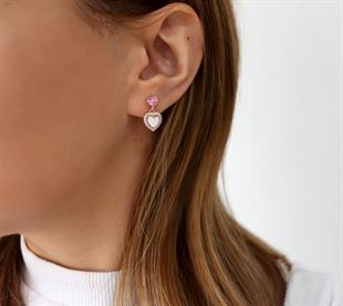 925 Ayar Gümüş Sedef Taşlı Kalp Küpe