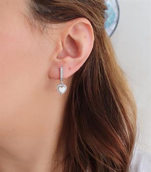 925 Ayar Gümüş Sedef Taşlı Kalp Küpe