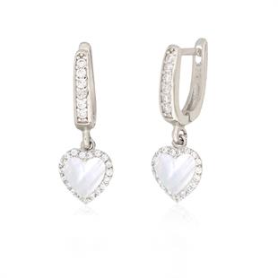 925 Ayar Gümüş Sedef Taşlı Kalp Küpe