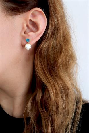 925 Ayar Gümüş Sedef Taşlı Kalp Küpe