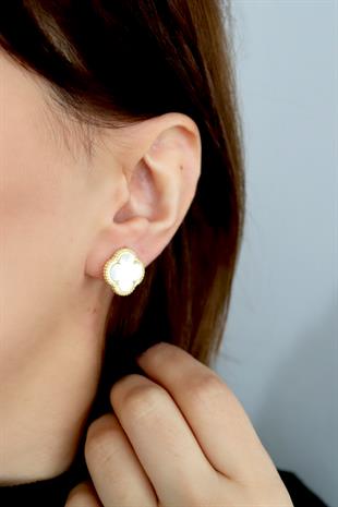 925 Ayar Gümüş Sedef Taşlı Yonca Küpe