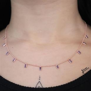 925 Ayar Gümüş Shakıra Sallantılı Ametist Baget Taş Gümüş Kolye