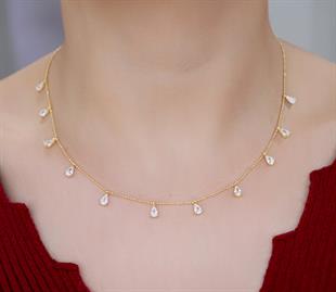 925 Ayar Gümüş Shakıra Sallantılı Beyaz Damla Taş Gümüş Kolye