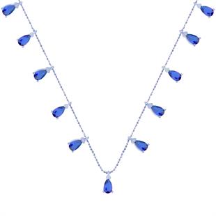 925 Ayar Gümüş Shakıra Sallantılı Safir Damla Taş Gümüş Kolye