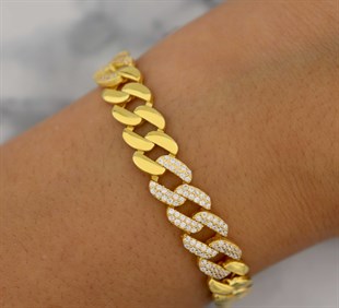 925 Ayar Gümüş Şık Gold Gurmet Bileklik