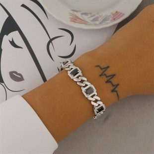 925 Ayar Gümüş Şık Siyah Taşlı Bileklik