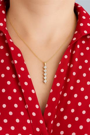 925 Ayar Gümüş Sıralı 5 Taş Kolye