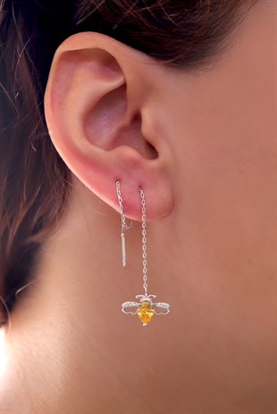 925 Ayar Gümüş Sitrin Arı Zincir Küpe