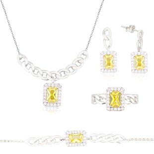 925 Ayar Gümüş Sitrin Baget Takı Seti Zincir Detay