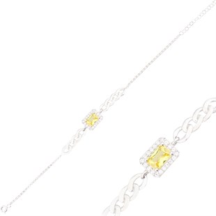 925 Ayar Gümüş Sitrin Baget Takı Seti Zincir Detay