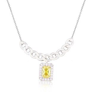 925 Ayar Gümüş Sitrin Baget Takı Seti Zincir Detay