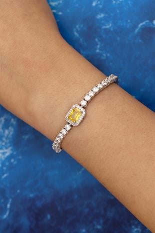 925 Ayar Gümüş Sitrin Baget Taşlı Su Yolu Bileklik