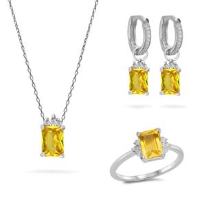 925 Ayar Gümüş Sitrin Baget Taşlı Trend Takı Seti