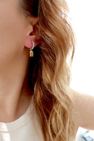 925 Ayar Gümüş Sitrin Baget Taşlı Trend Küpe