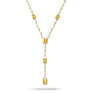 925 Ayar Gümüş Sitrin Baget Taşlı Y Model Su Yolu Detaylı Kolye