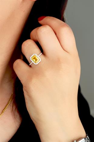 925 Ayar Gümüş Sitrin Baget Taşlı Yüzük