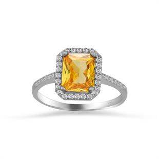 925 Ayar Gümüş Sitrin Baget Taşlı Yüzük