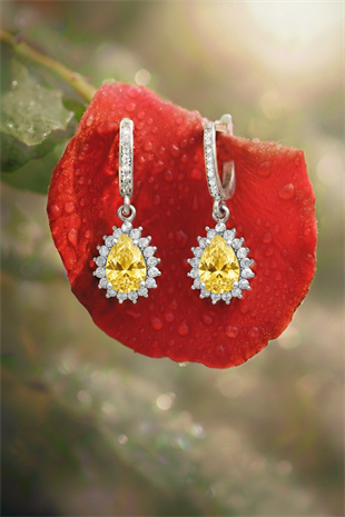 925 Ayar Gümüş Sitrin Damla Taşlı Anturaj Küpe