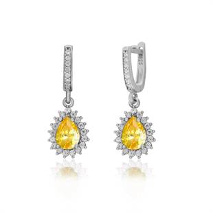 925 Ayar Gümüş Sitrin Damla Taşlı Anturaj Küpe