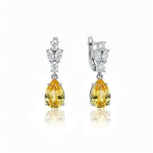 925 Ayar Gümüş Sitrin Elmas Kesim Damla Küpe