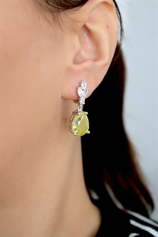 925 Ayar Gümüş Sitrin Elmas Kesim Damla Küpe