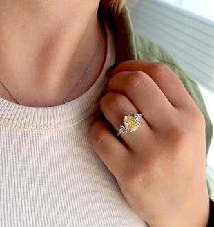 925 Ayar Gümüş Sitrin Elmas Kesim Damla Taşlı Yüzük