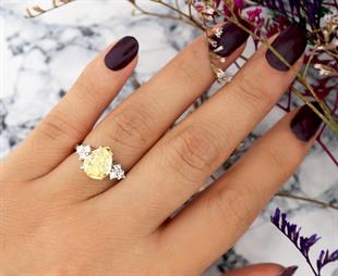 925 Ayar Gümüş Sitrin Elmas Kesim Damla Taşlı Yüzük