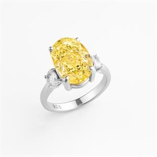 925 Ayar Gümüş Sitrin Elmas Kesim Oval Taş Yüzük – Premium Kalite