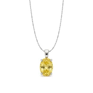 925 Ayar Gümüş Sitrin Ice Cut Oval Taş Kolye