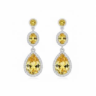 925 Ayar Gümüş Sitrin Kristal Elegance Küpe