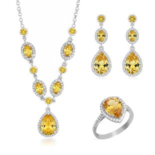 925 Ayar Gümüş Sitrin Kristal Elegance Davet Takı Seti